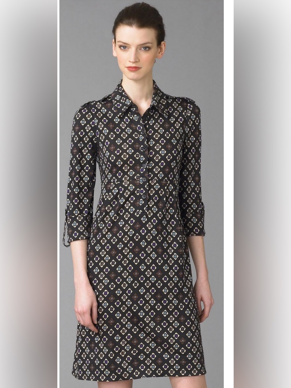 DVF Diane von Furstenberg Roan Flower Mosaic Silk Jersey Shirtdress